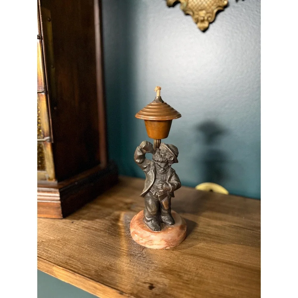 Vintage‎ 1940s Figural Oil Lamp | Drinking Man on Onyx Base | Brass Reservoir